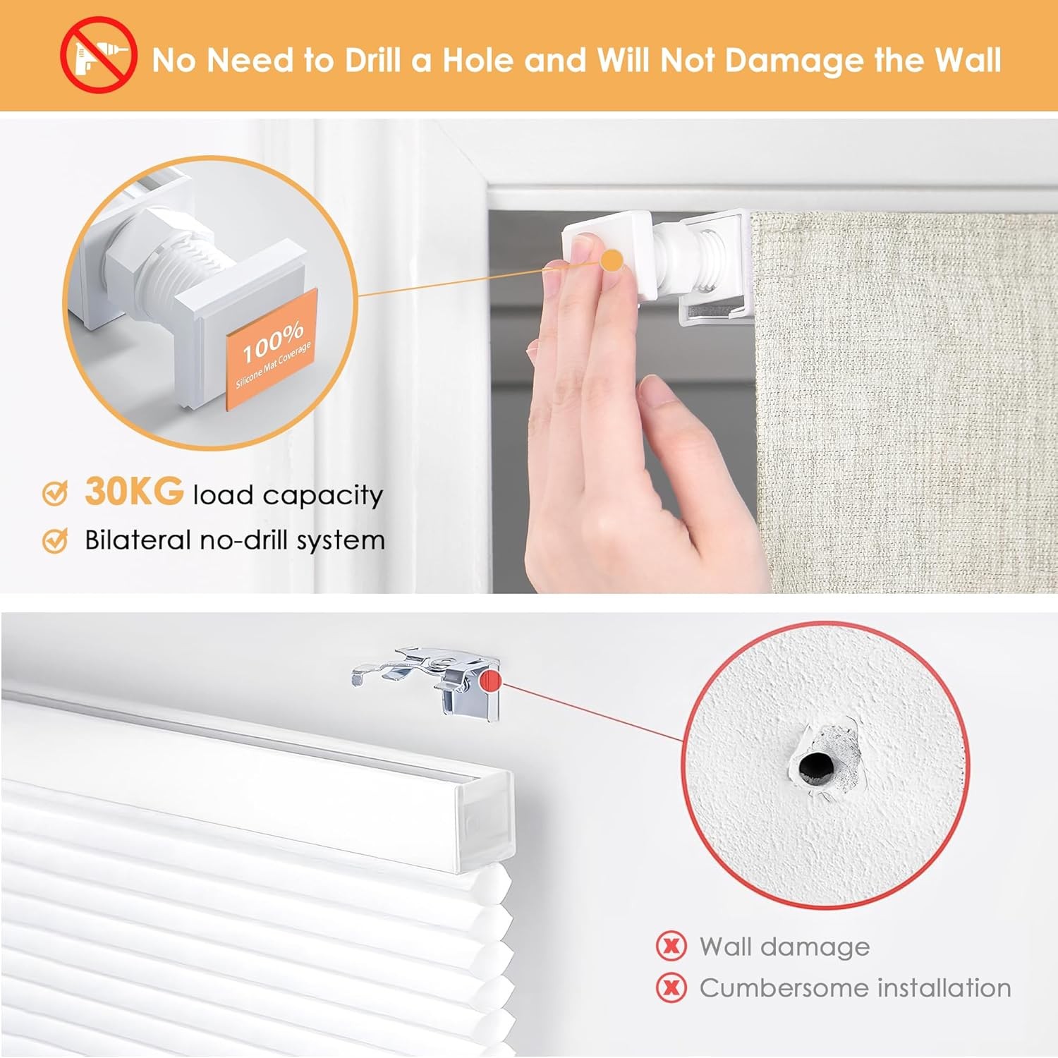 LazBlinds Cordless Roman Shades – No Drill Easy Install Window Blinds 34” X 64”