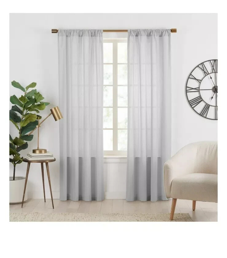 GAP HOME ORGANIC COTTON SHEER DOBBY DYED GRAY WINDOW CURTAIN PAIR 48×84