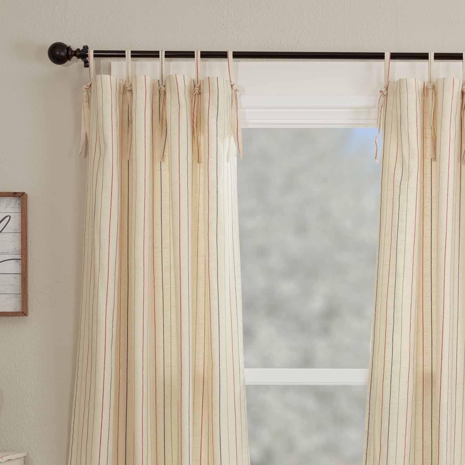 Betsy Stripe Tie Top Curtains, Set of 2, 63″x36″, Farmhouse Americana Drapes