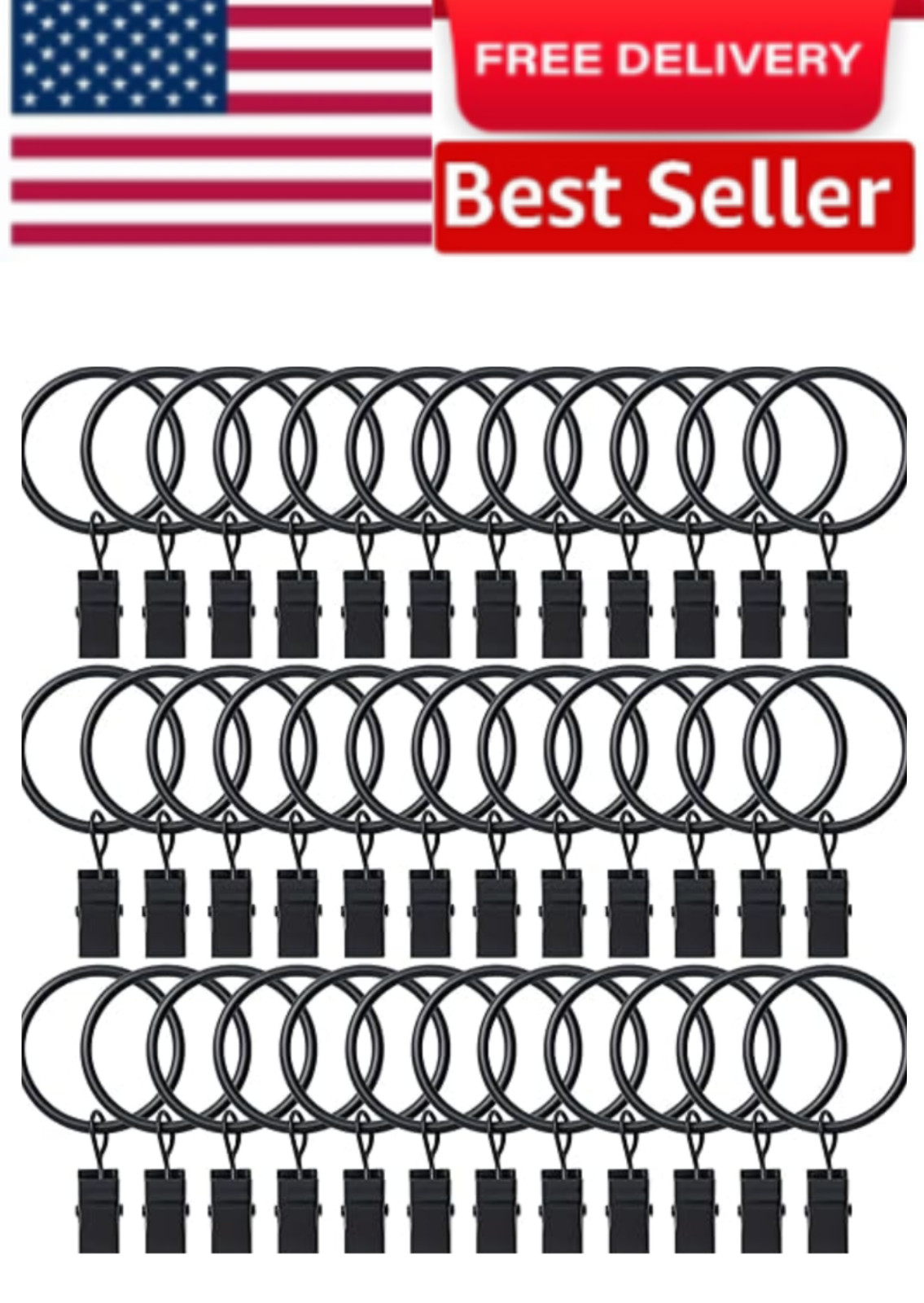 36 Pack Curtain Rings with Clips, Drapery Clips with Rings, Hangers Drapes Rings