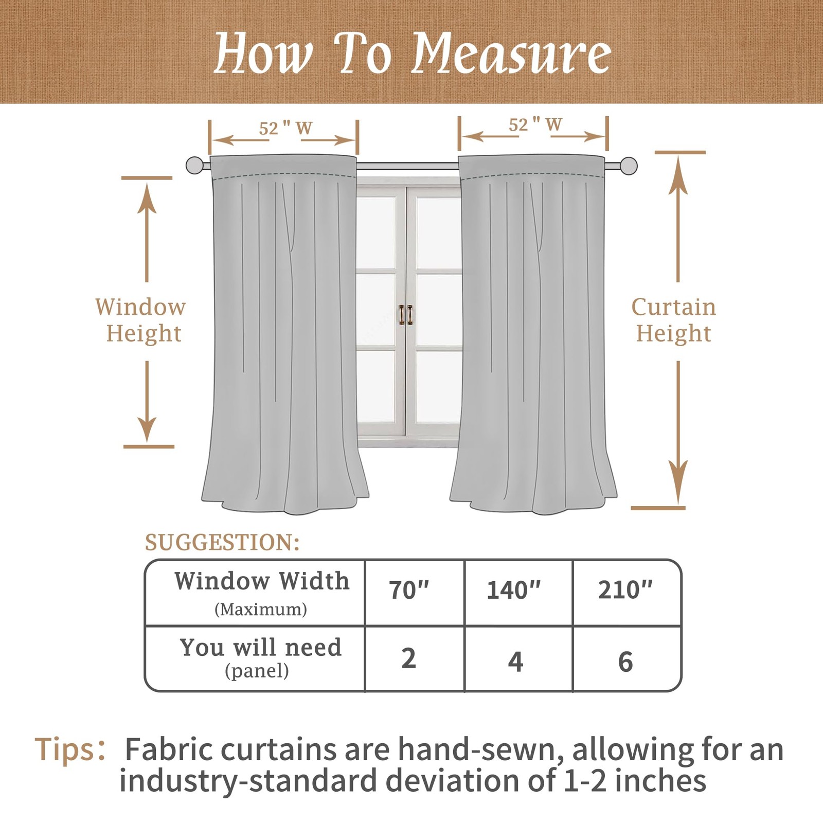 100% Blackout Natural Polyester Curtains, 63 Inches Linen Textured Thermal Be…