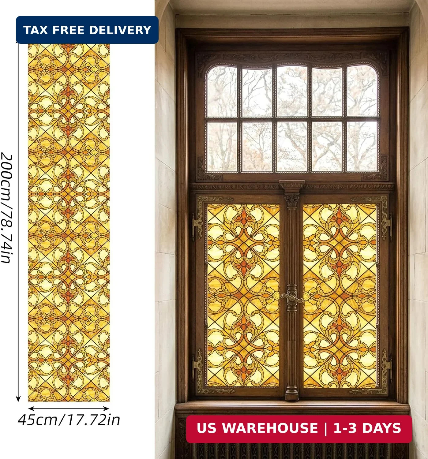 Window Privacy Film Stained Glass, 6 Pcs Vintage Static Cling Decorative Window