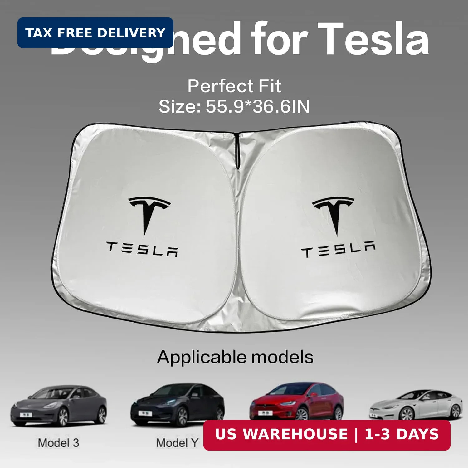 300T Sunshade for Tesla Model Y Model 3, Car Accessories 2026 for Tesla, Front W