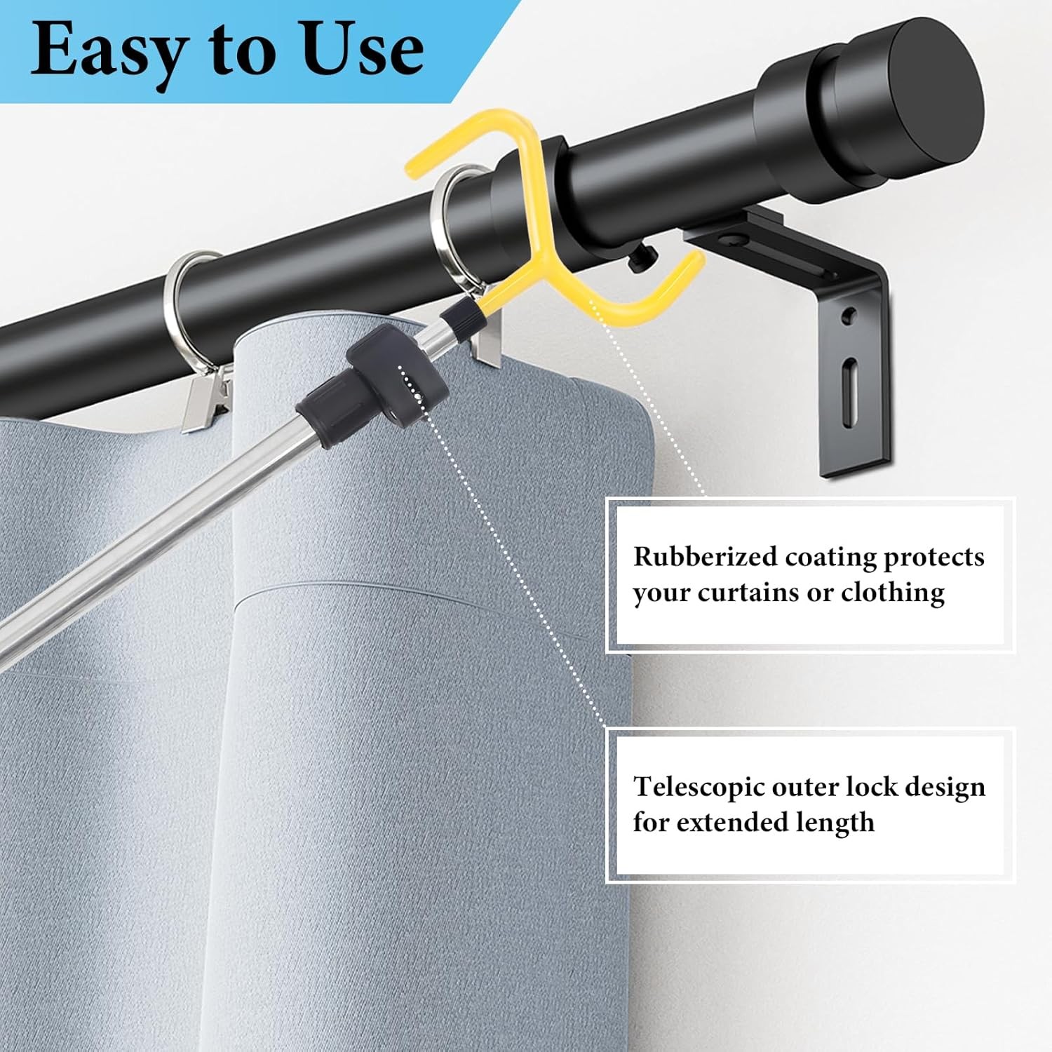Curtain Pull Wand, Drapery Pull Rod for Curtains Adjustable 3-7.7 Feet
