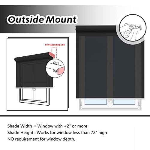 Cordless Roller Shades for Windows Light Filtering Shades 23″W x 72″H Black