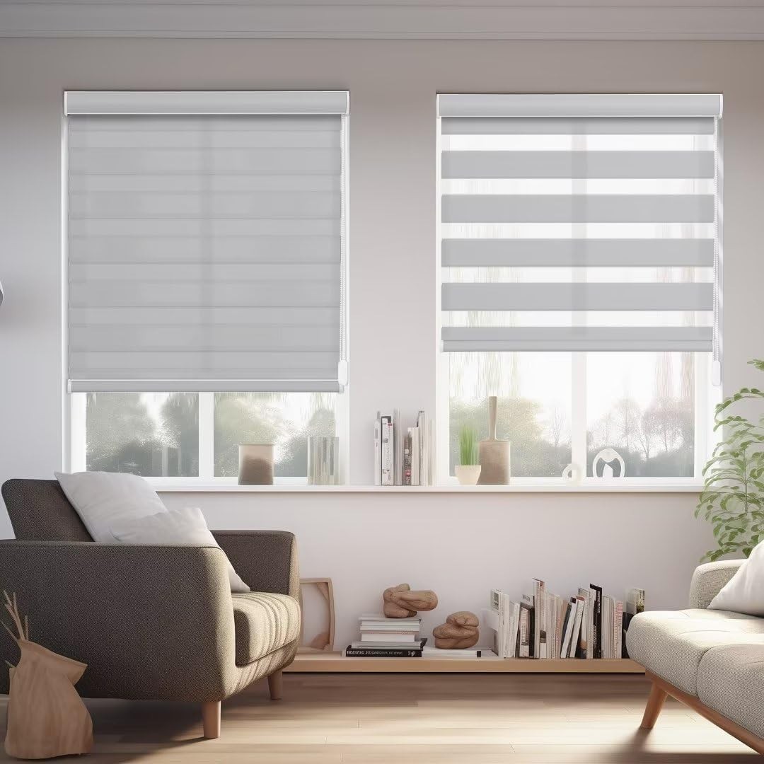Zebra Dual Roller Blinds Window Shade Horizontal Blind Curtains Easy to Install