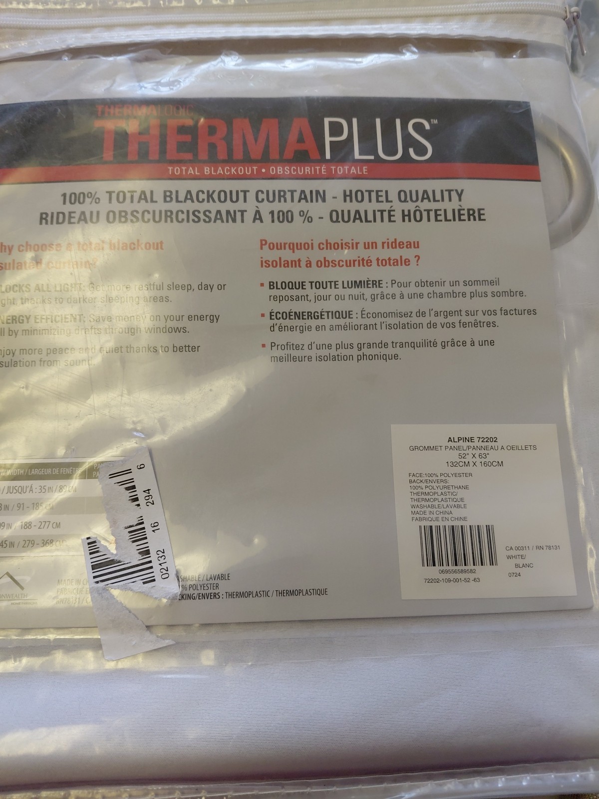 THERMAL Plus Grommet Light-Filtering Curtain Panel 52in x 63in White