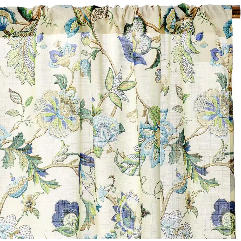 Brissac Blue Floral Rod Pocket Room Darkening Curtain – 35 In. W X 63 In. L (Set