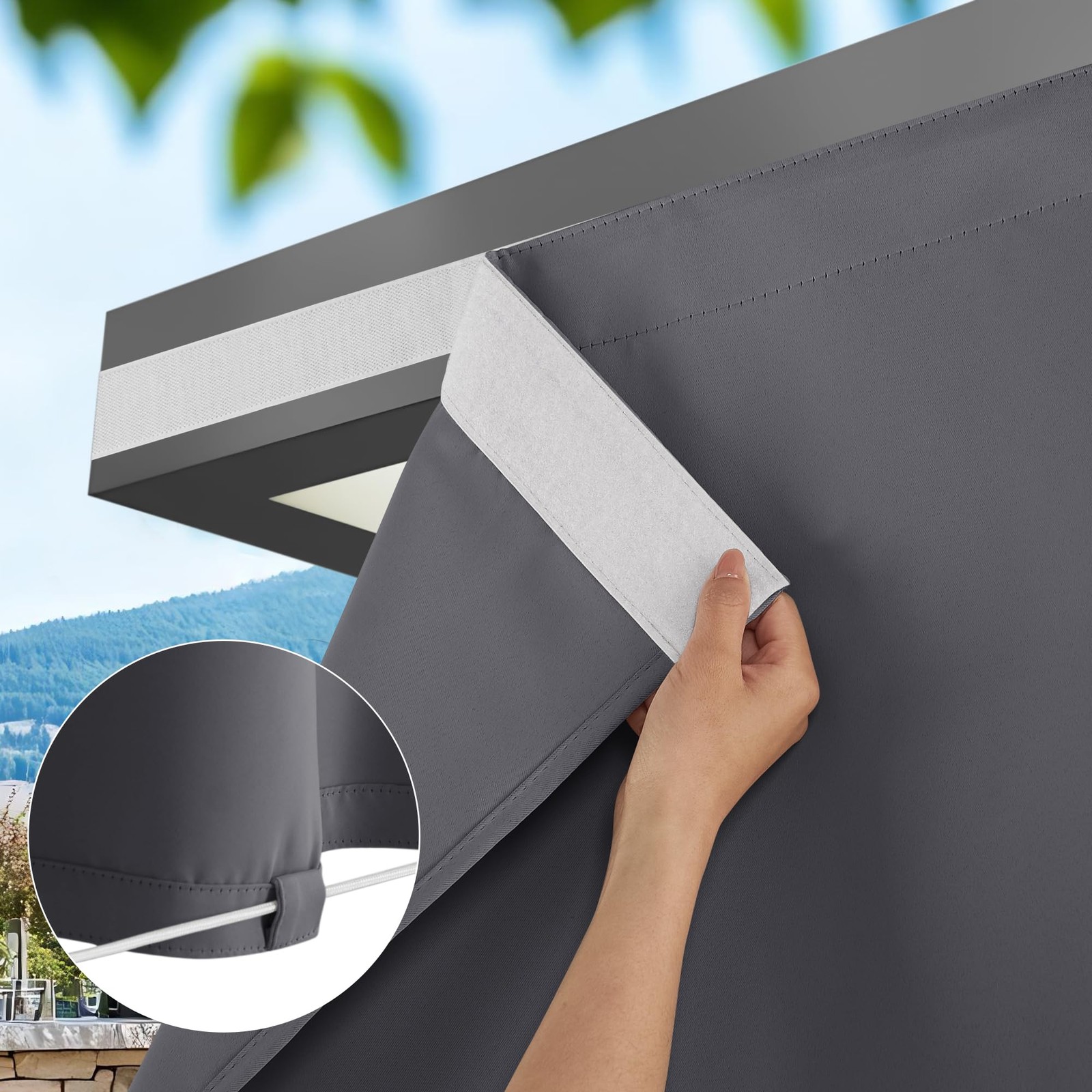 2 Panels Outdoor Curtains for Patio, Adhesive Strip Top No Rods Needed, Back …