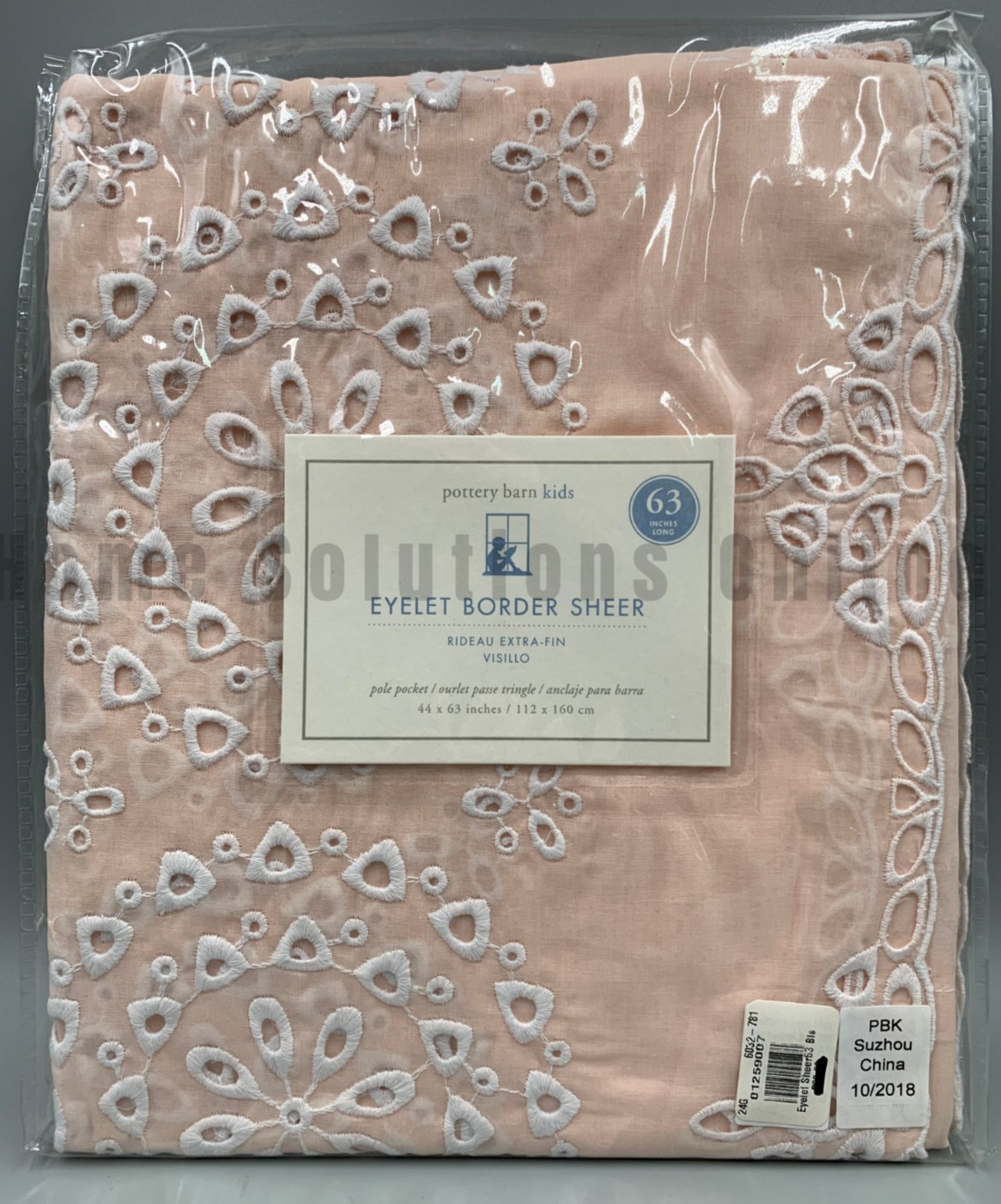 Pottery Barn Kids Embroidered Eyelet Border Sheer Curtain Blush 63″ #B4010