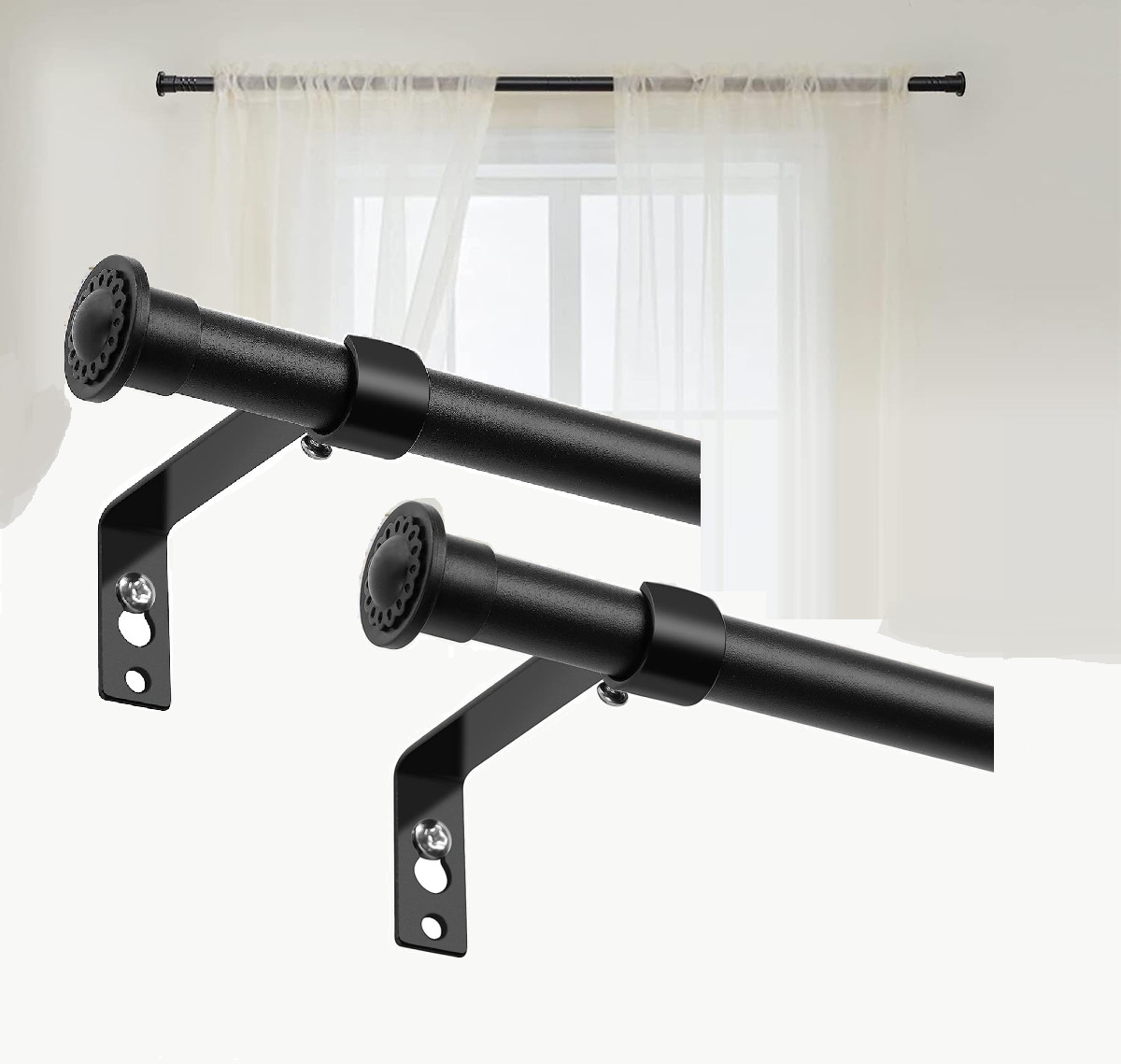 2 packs- For Window 48-84 inch long Matte Black metal Window Curtain Rod holder