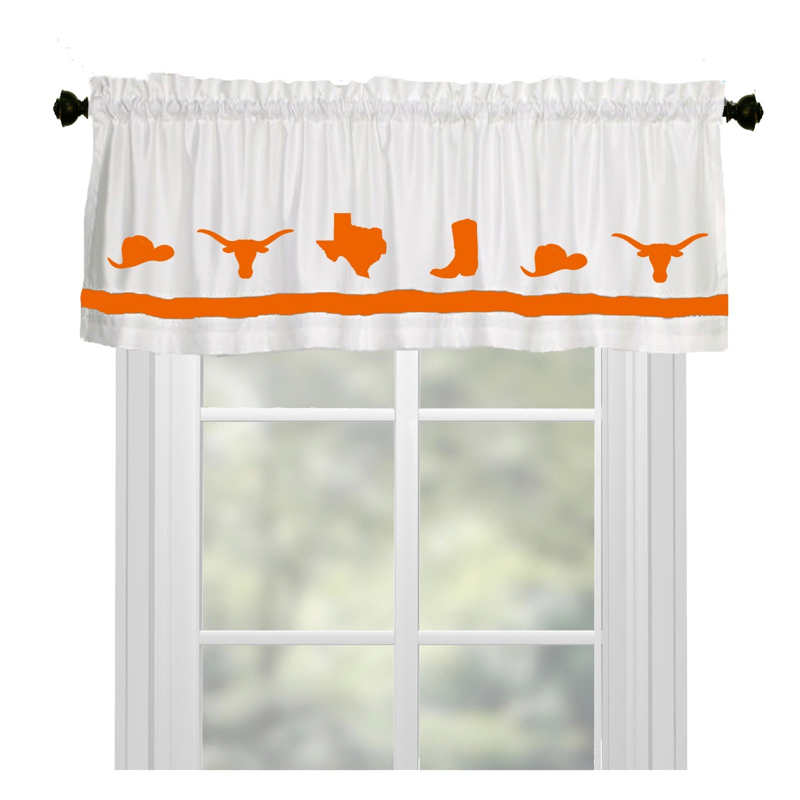 Texas Longhorn State Window Valance Curtain in Your Choice of Colors