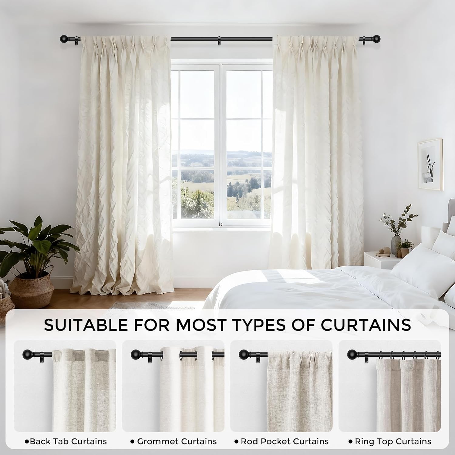 Curtain Rod for Windows 18-45 Inch, Black 5/8 Inch Small Window Treatment