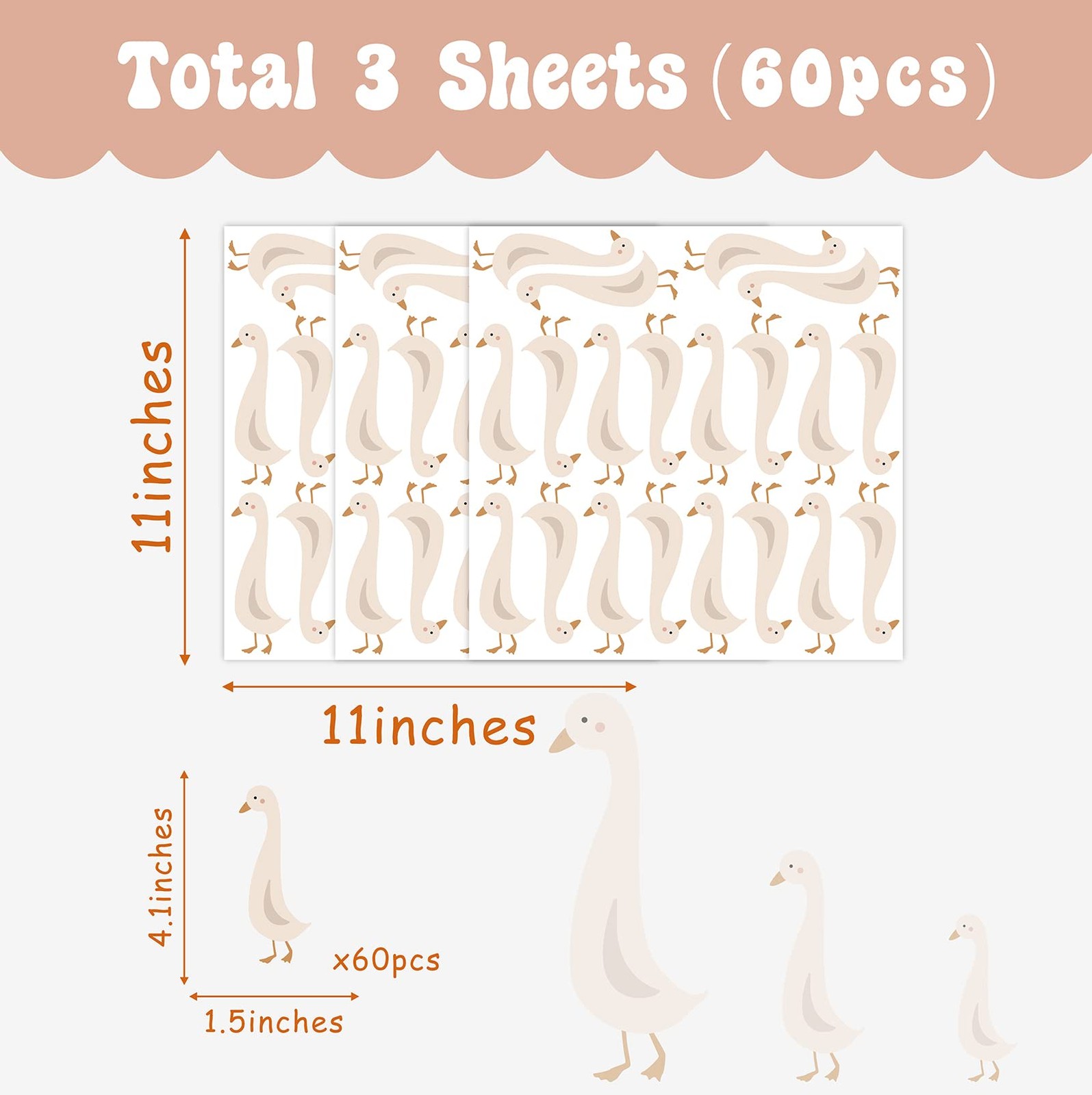 Cute Geese Wall Stickers Peel and Stick Goose Decals Funny Animal
