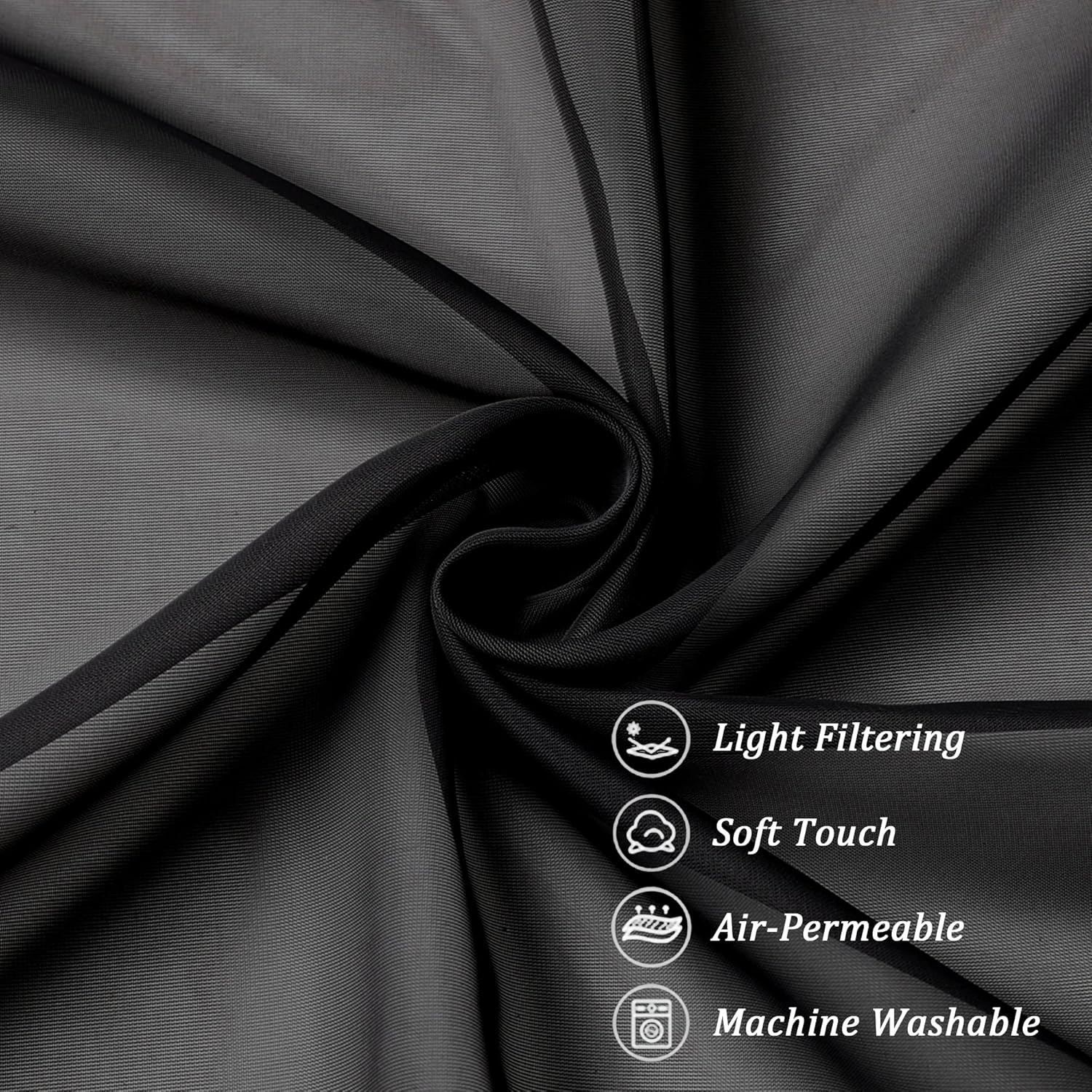 Black Sheer Window Valance 2 Pack 42×14 Inch Voile Curtains Rod Pocket