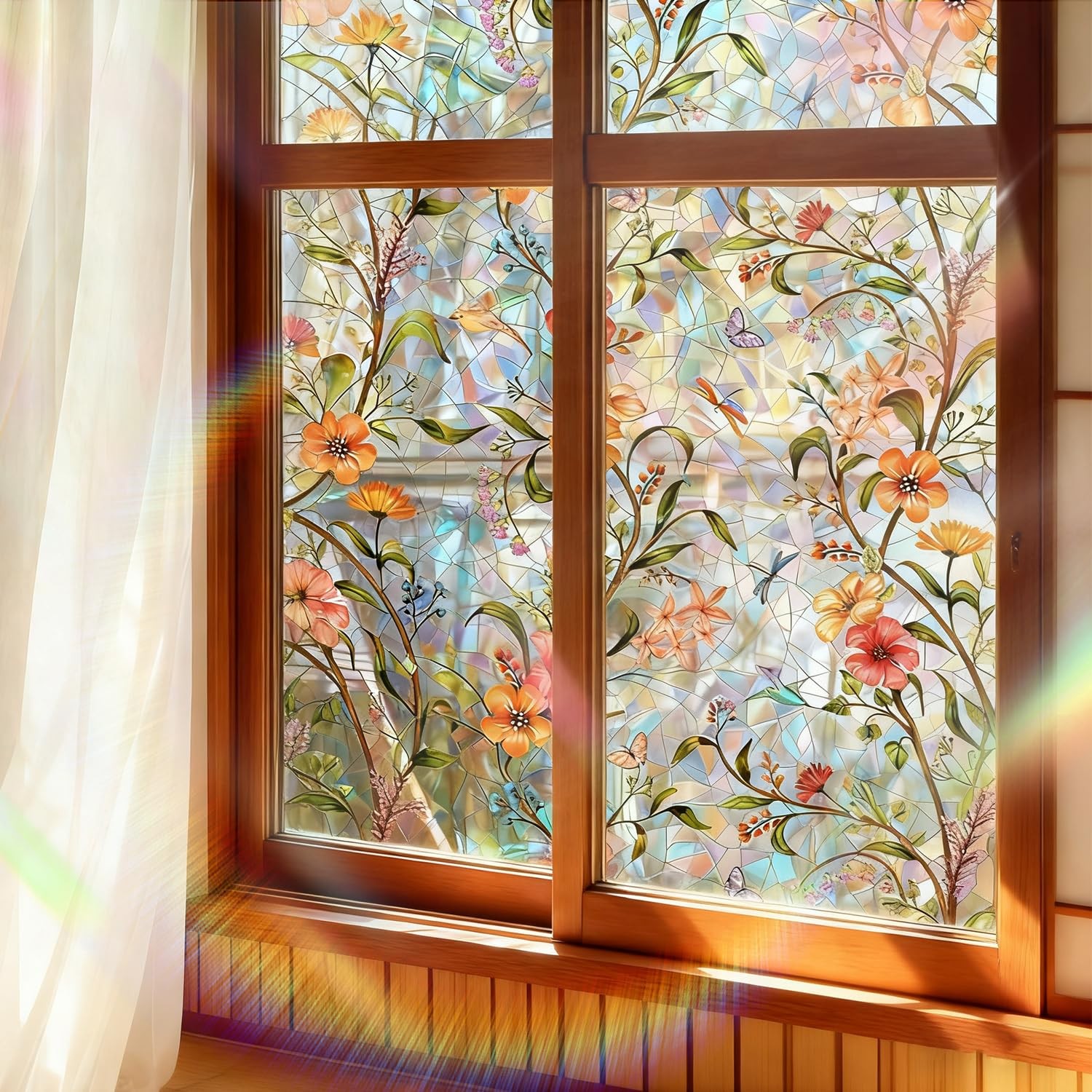 Decorative Window Privacy Film, 17.7″x78.7″, UV-Resistant Static Cling Sticke…