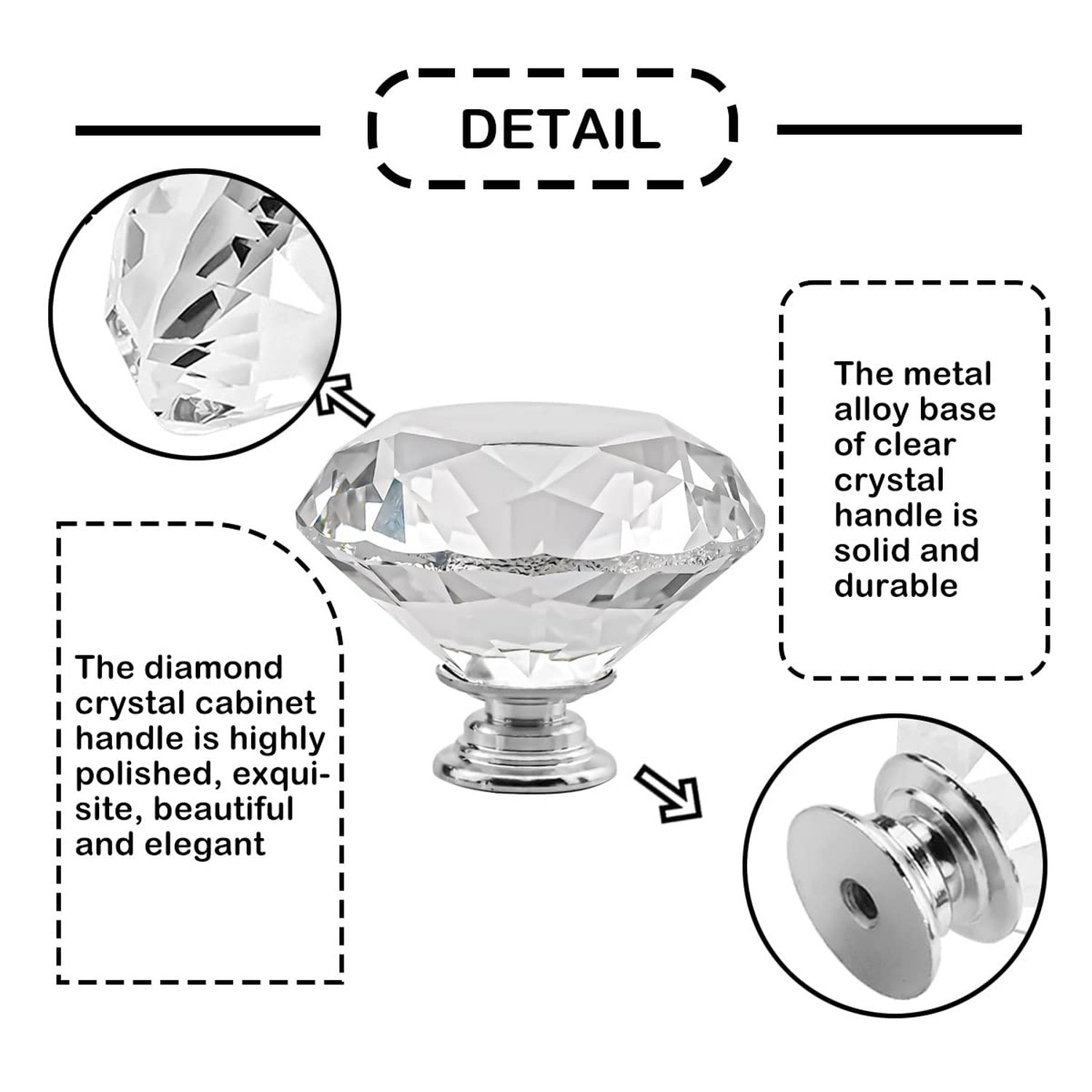 Crystal Cabinet Knobs 2Pack Clear Glass Diamond Shape Drawer Knobs 50mm Diamo…
