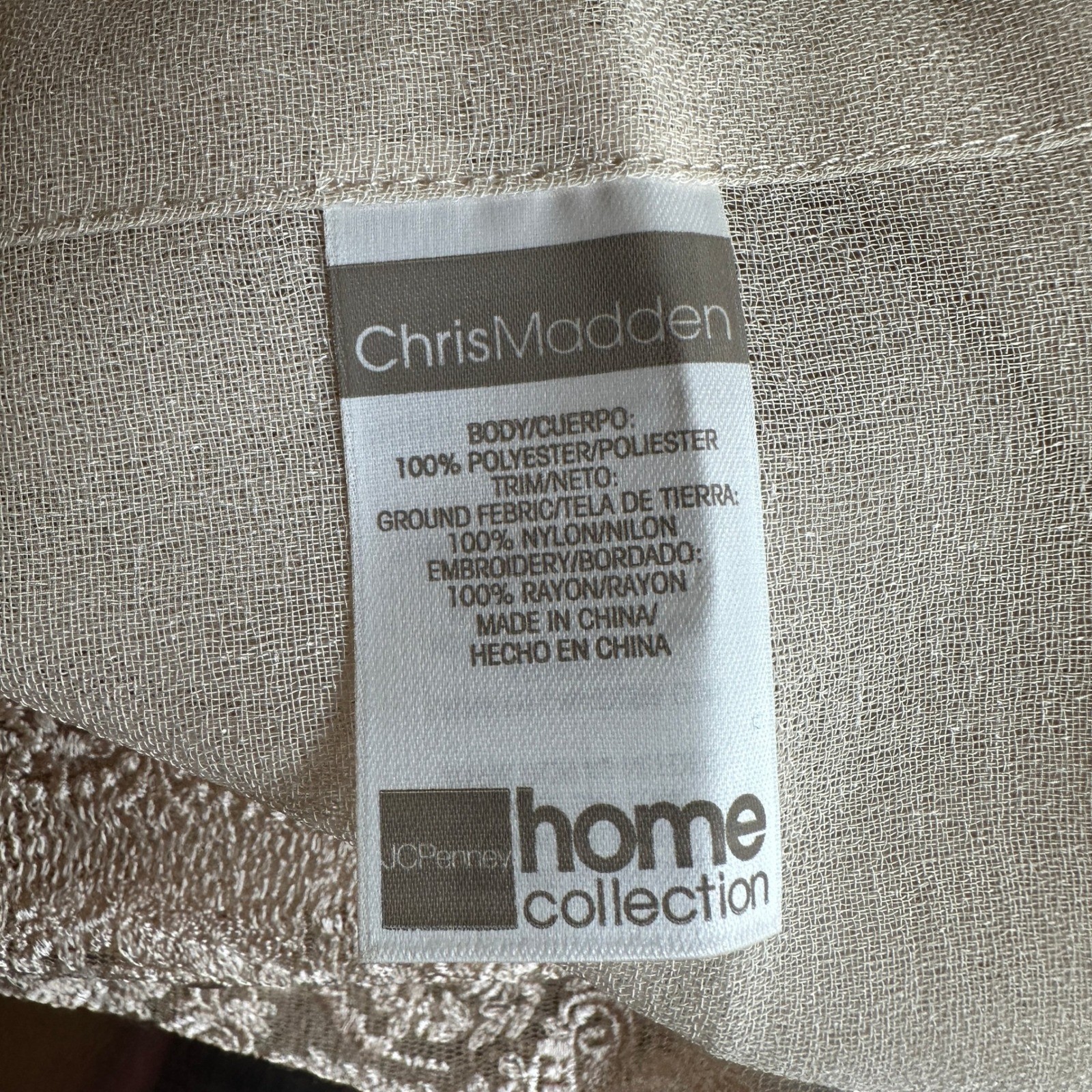 Chris Madden JCP Sheer Beige Lace Embroidered Curtain Panels Valance Set 41×83