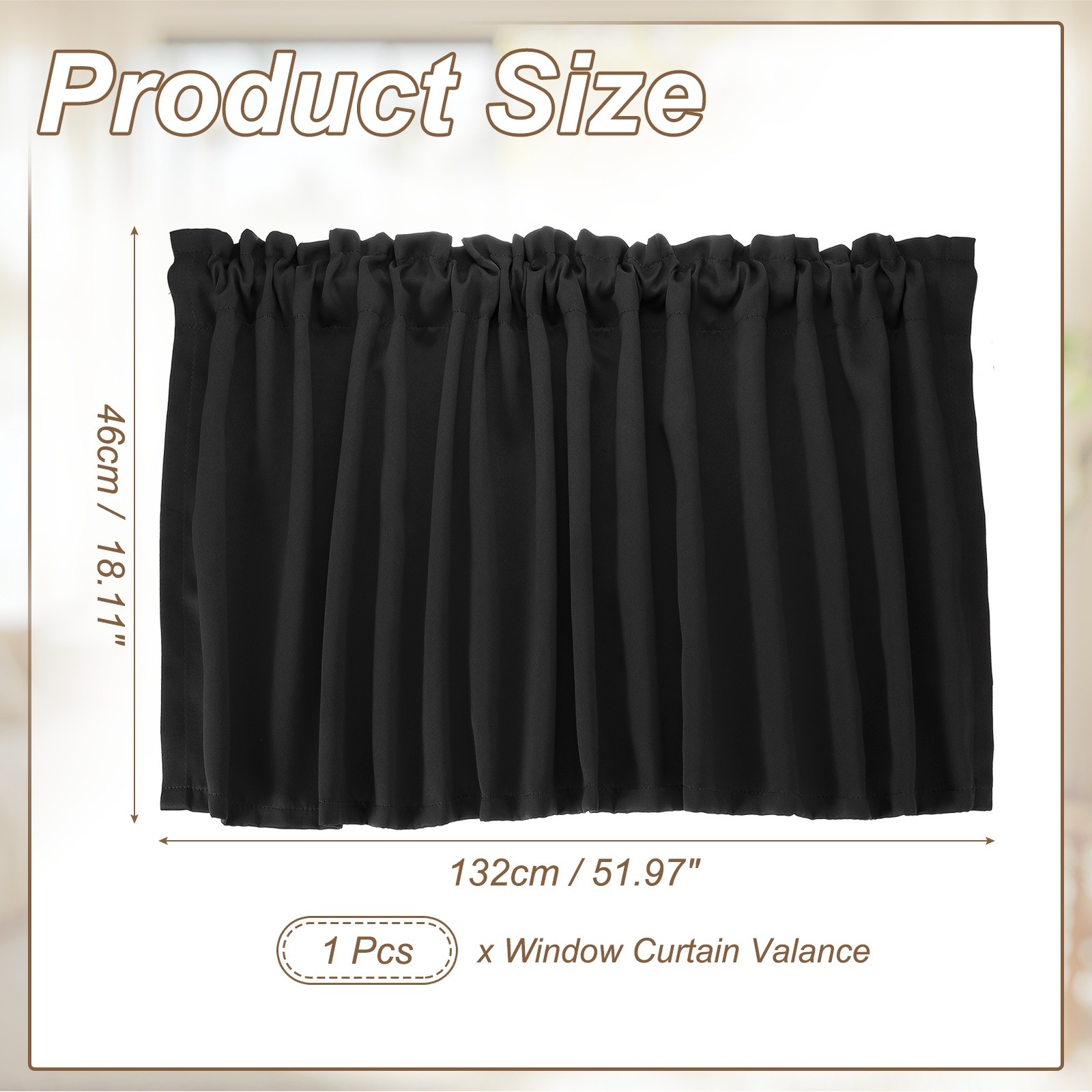 Window Valance, 52 x 18 Inch Valance Curtains for Windows Bedroom, Black