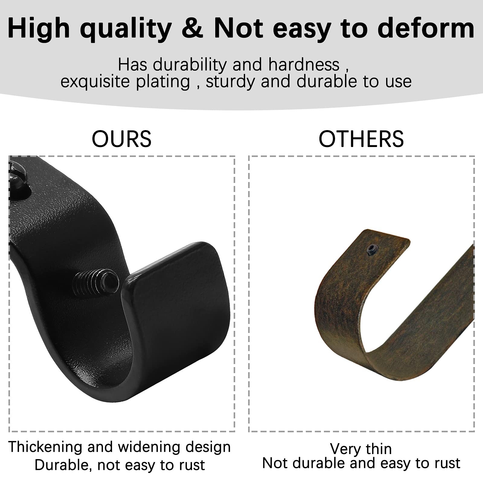 4 PCS Heavy Duty Adjustable Curtain Rod Brackets Wall Mount Black 5/83/4