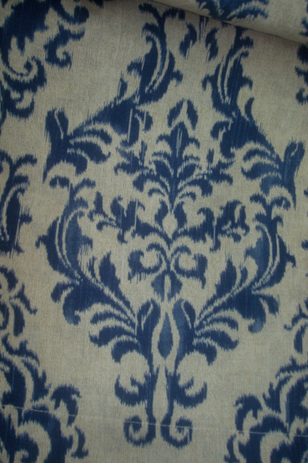 NWT 2 pc Laswell Window Panels Curtains Damask 100% Cotton Indigo Blue 84″ lg