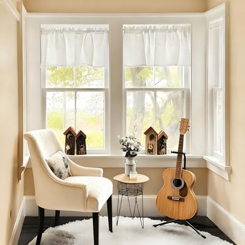 Waffle Curtain Valance Window Treatment for 60″W x 16″L (Pack of 1) White