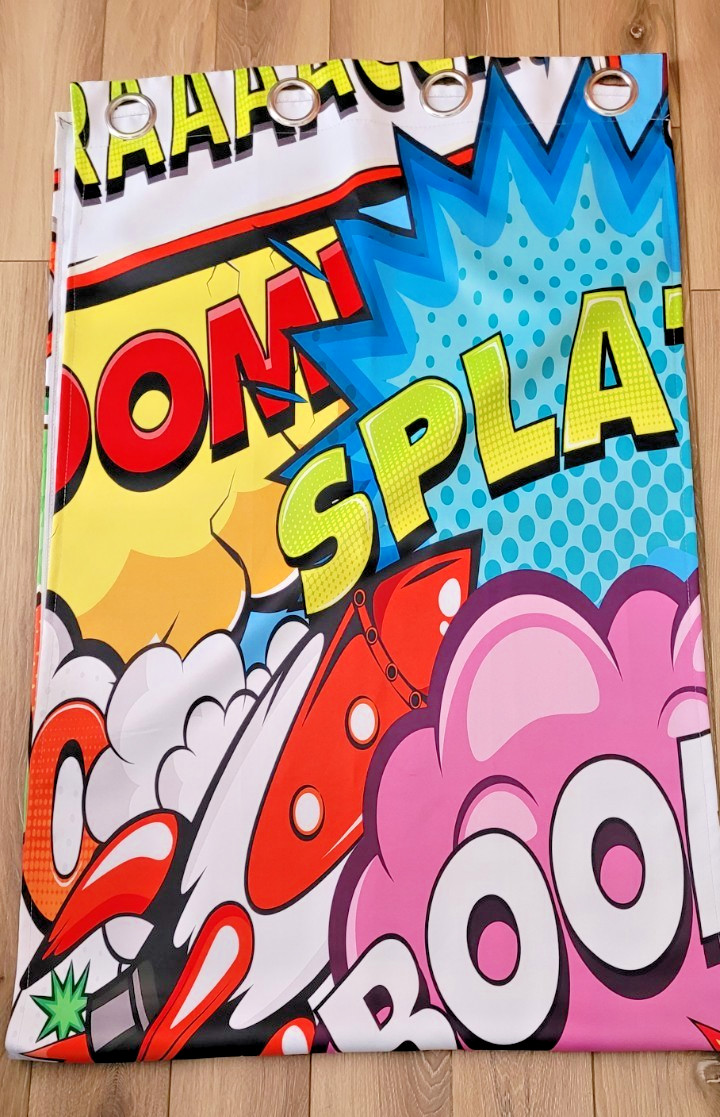 Superhero Window Curtains 2 Panels Multicolor 26″W x 84″L Girls Room BOOM POW