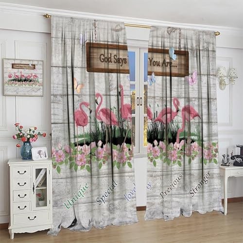 Flamingo Curtain,Summer Beach Tropical 20.5″W x 45″L (Pack of 2) Grey-pink
