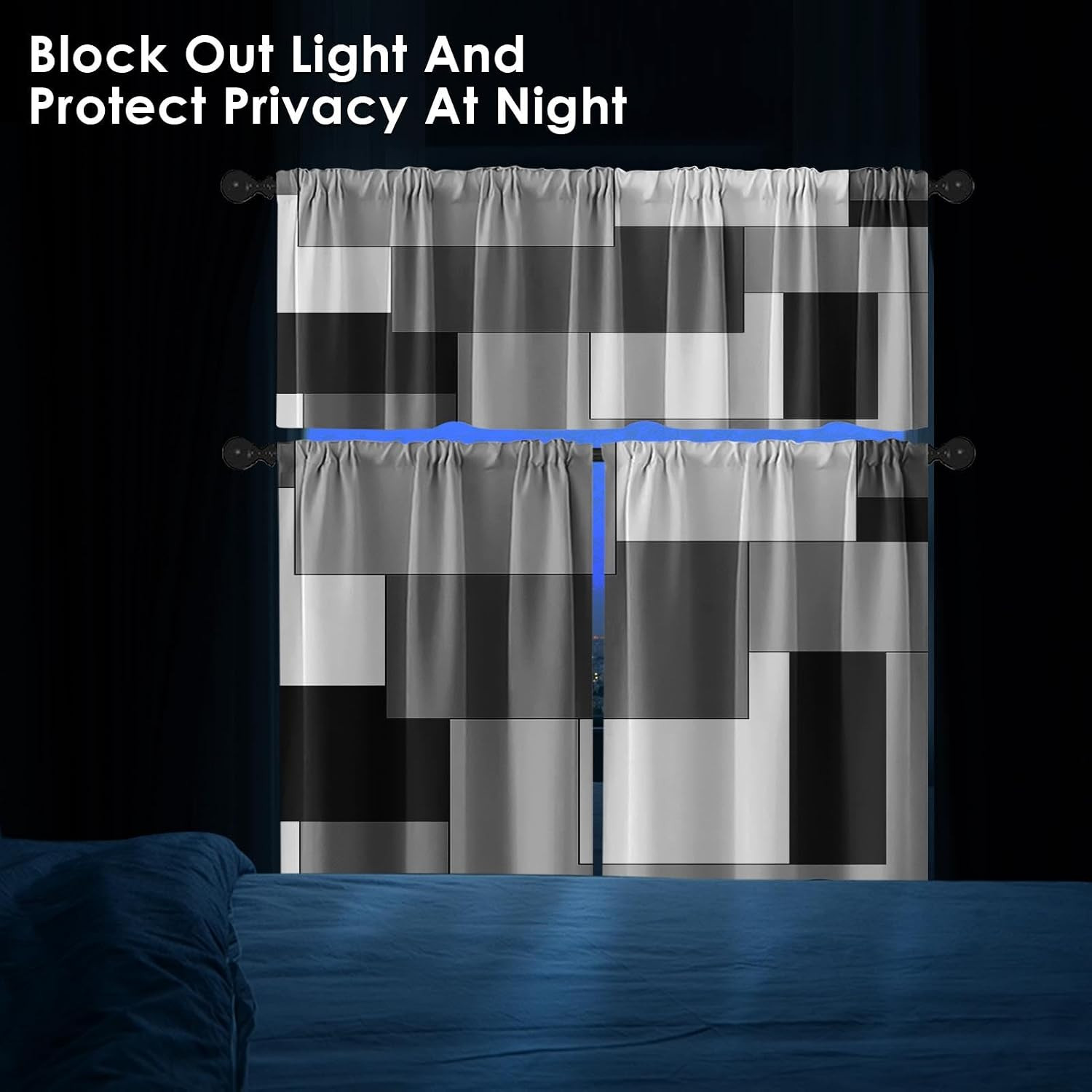 Black White Gray Kitchen Window Curtains Valance and Tier Set 36 Inch, Dark Grey