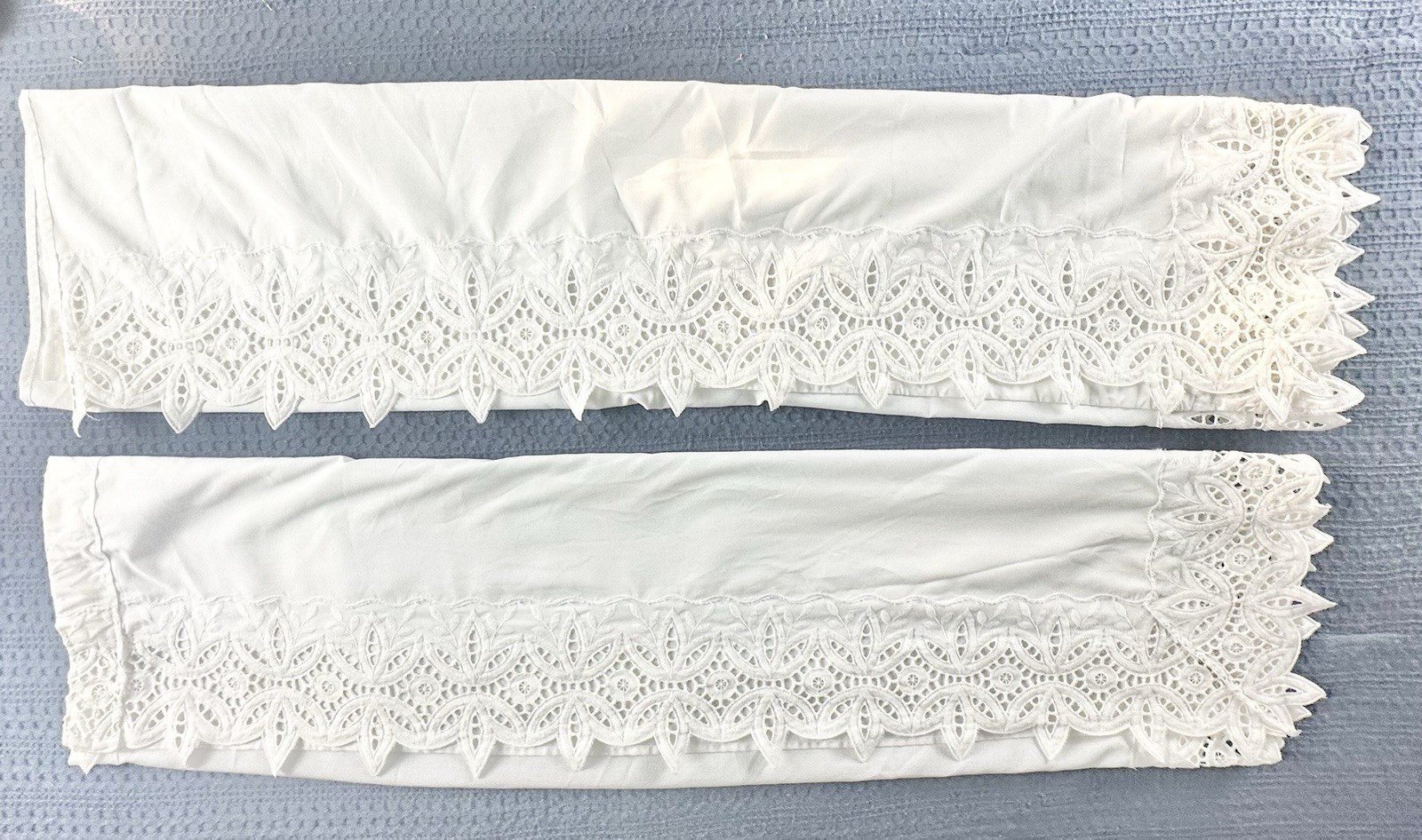2 White 39″x39″ Custom Eyelet Trim Rod Window Treatment Curtain Drapes
