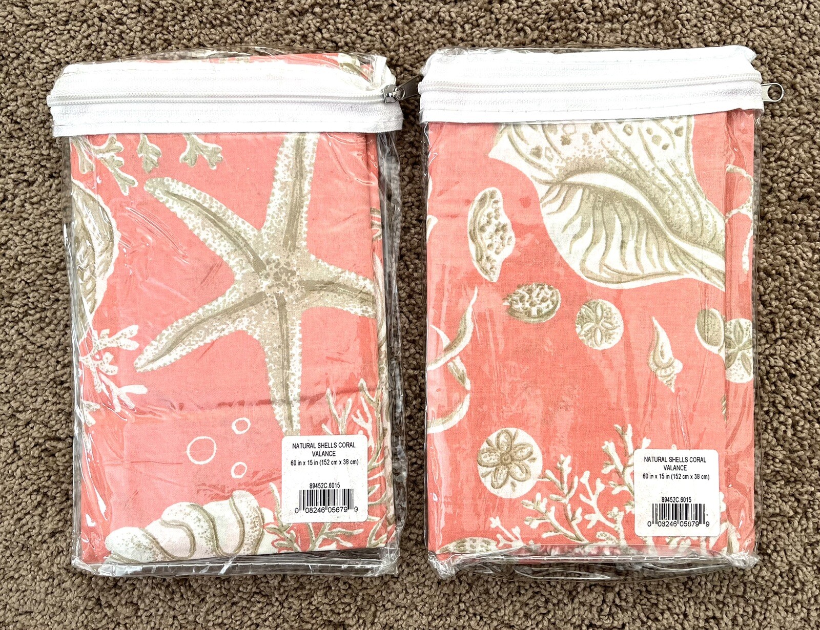 2 NEW Natural Shells Coral Pattern Window Valances 60 x 15 inch C&F Enterprises