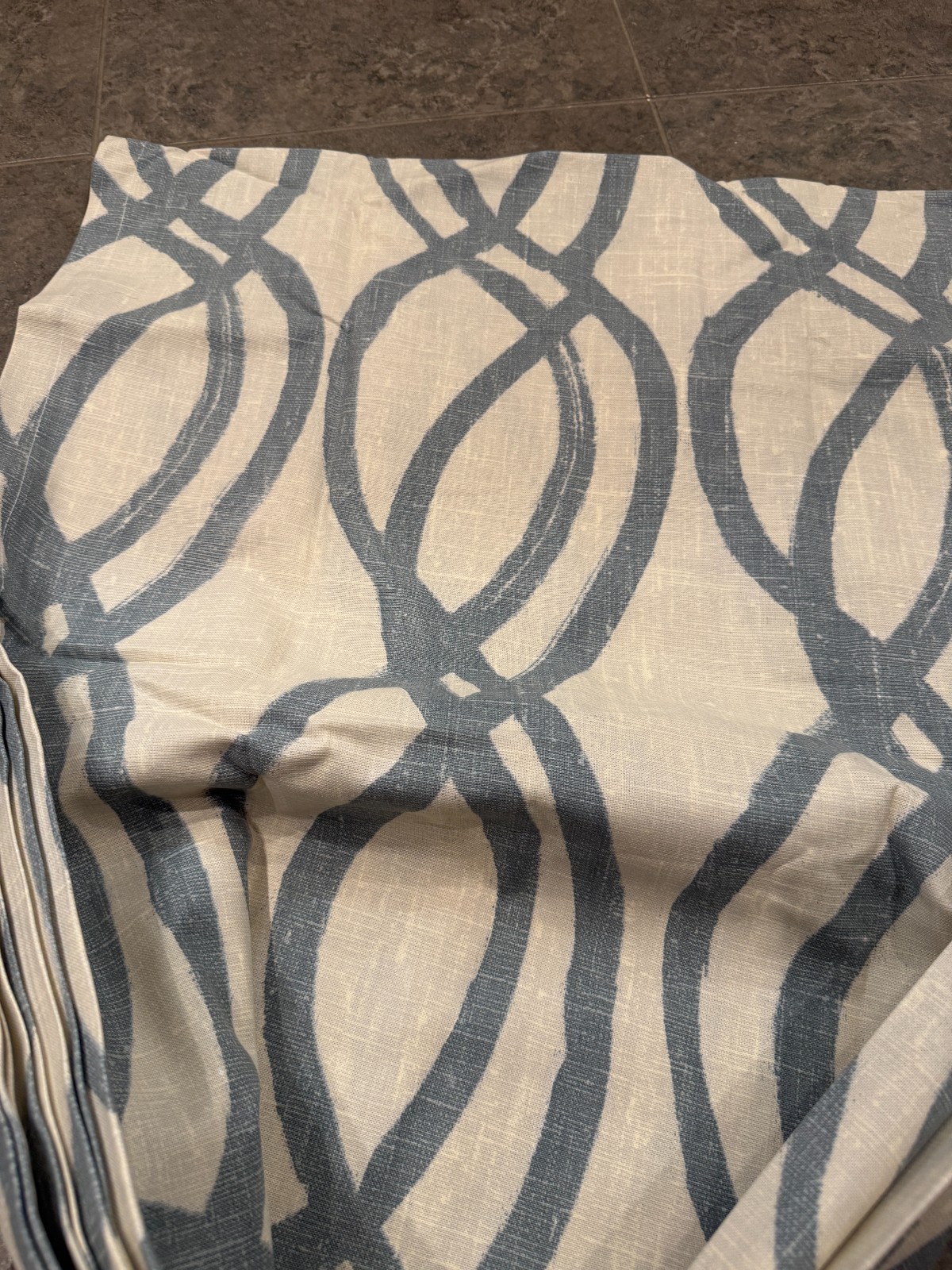 West Elm Scribble Lattice Cotton Canvas Curtain Set of 2 Ivory & Blue 48″ x 84”