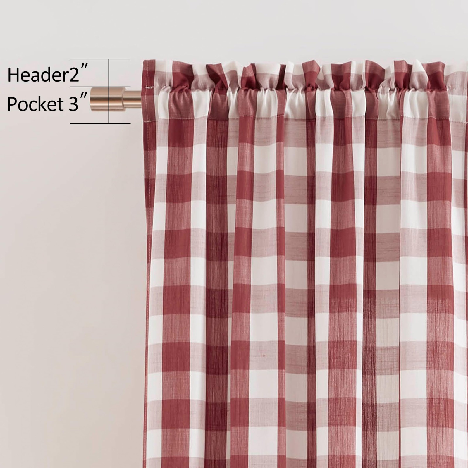 Bapawfish Red White Buffalo Check Window Curtain Panel 54 Inch Long,Burgundy …