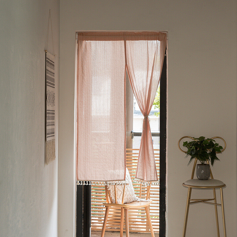 Japanese Striped Cotton And Linen Half Curtains With Fringe For Divider Door