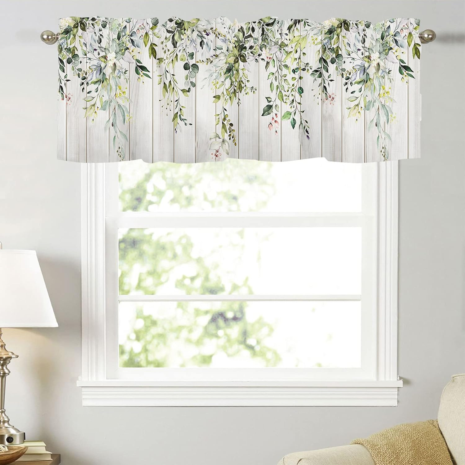 Sage Green Leaf Kithen Curtains Valances for Windows Spring Summer Eucalyptus Le