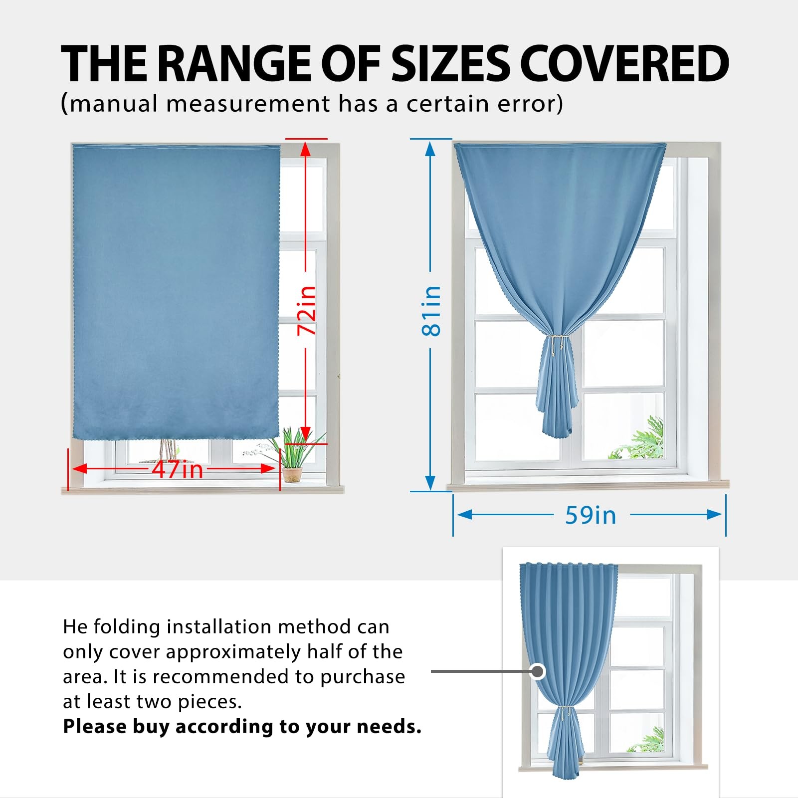 Jilron Magic Tape Curtains 47×72 Sky Blue Room Darkening 100% Polyester Panel