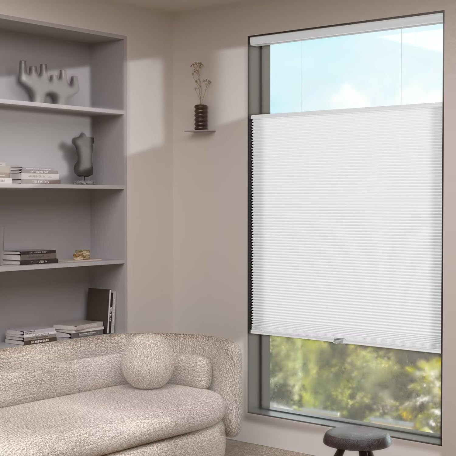 Cordless Top Down Bottom Up Cellular Shades, 35″ W x 72″ H, White
