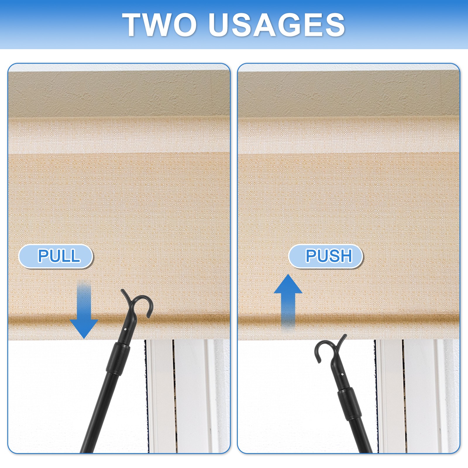 2Pcs 29″-53″ Draw Rod for Cordless Blinds Window Shades Up and Down Rod White