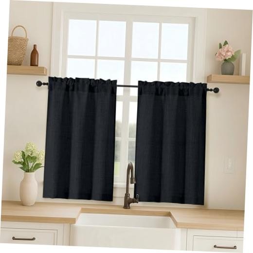 2 Panels Cafe Curtains 36 Inch Length, Thick 30″W x 36″L (Pack of 2) Black
