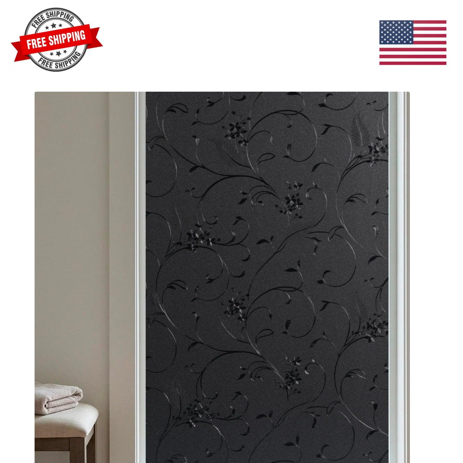 Blackout Room Darkening Etched Floral Window Film Privacy 17.5×78.7in | 100% …