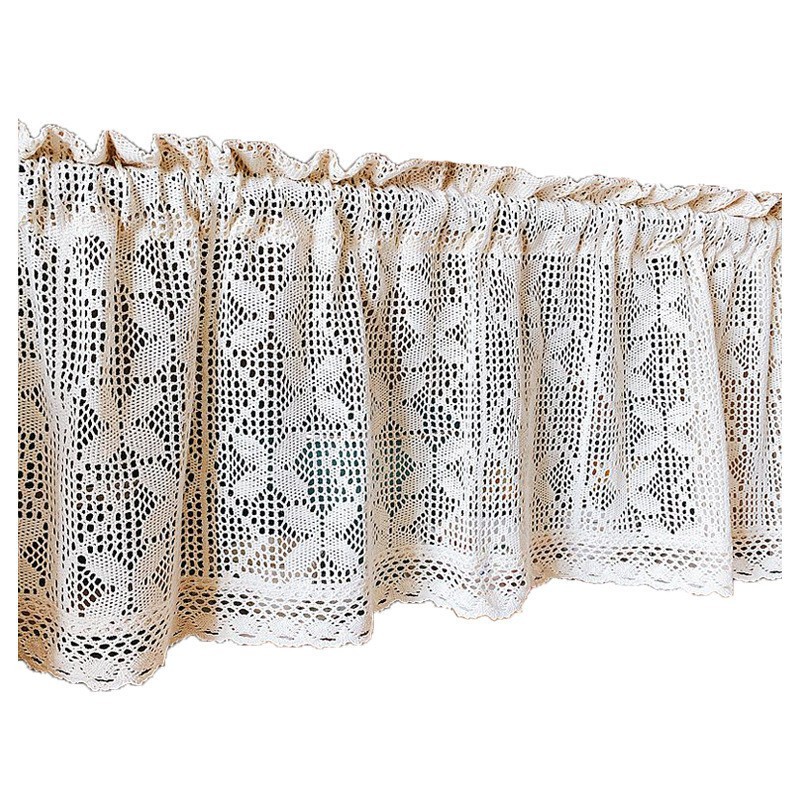 Vintage Hand Crochet Lace Short Curtain Kitchen Sheer Voile Valance Cafe Drapes