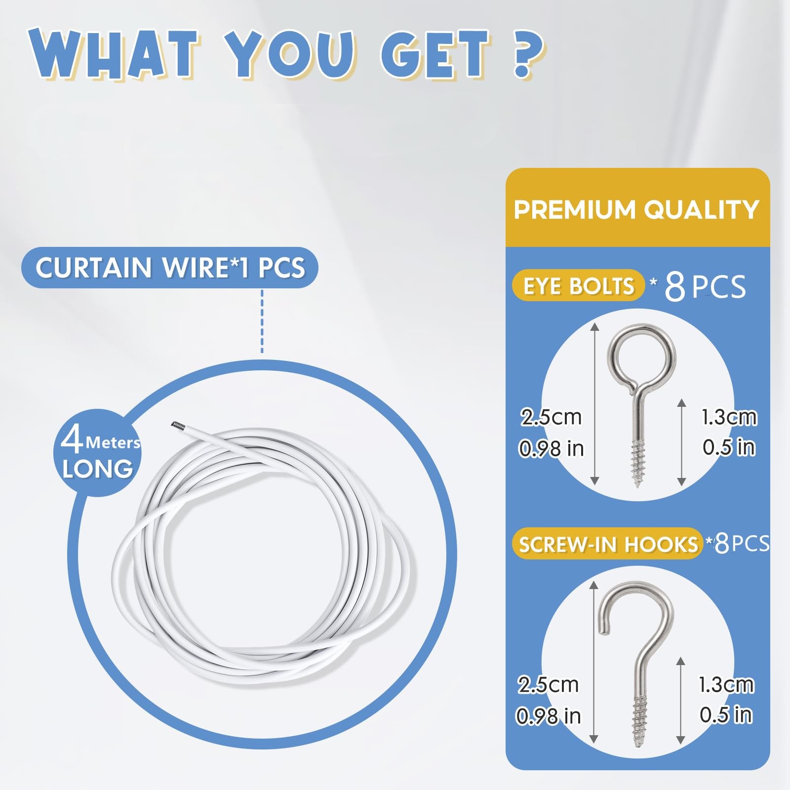White Curtain Wire Plastic Coated Window Picture Hanging Wire with 8 Pairs of…