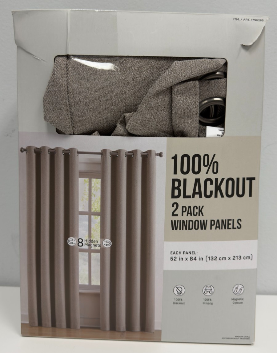 100% Blackout Curtains 52×84 2 Pack Magnetic Closure Beige Window Panels