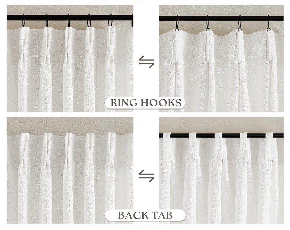 White Linen Blend Curtains 40” W 80” L Pinch Pleat Neutral Light Filter 2 Panel