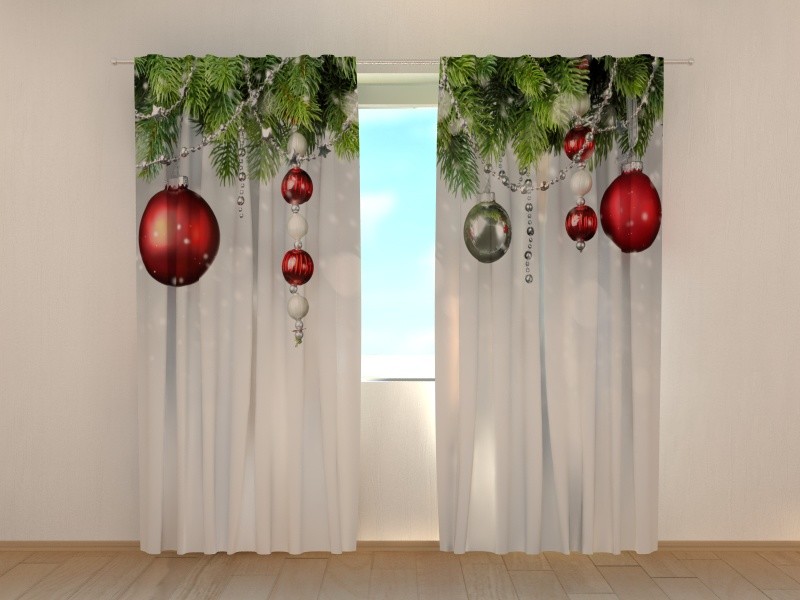 Window Curtain Christmas Decoration Print Ready to Hang Wellmira Holiday Decor