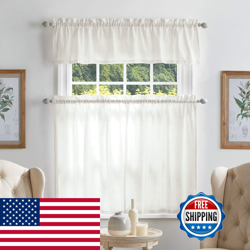 Martha Stewart Bedford Woven Plaid Window Curtain Valance And Tiers Set White