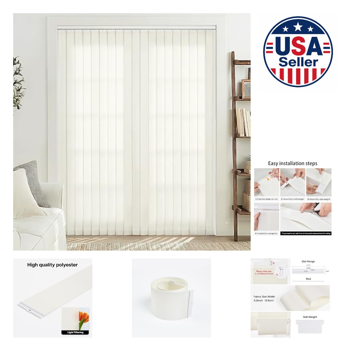 Vertical Blind Slats 3.5 Inch 25 Pack 82.5 Inch Light Filtering Off White