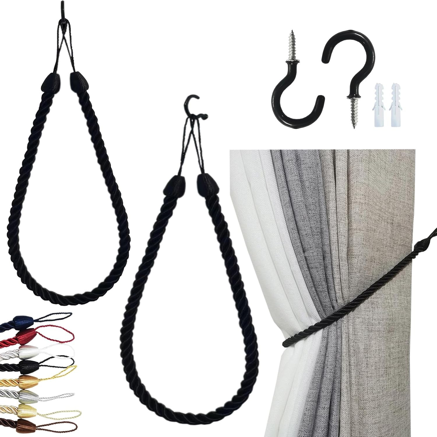 Curtain Tiebacks Ropes, Decorative Handmade Tie Backs Curtain Holdbacks with 2 M