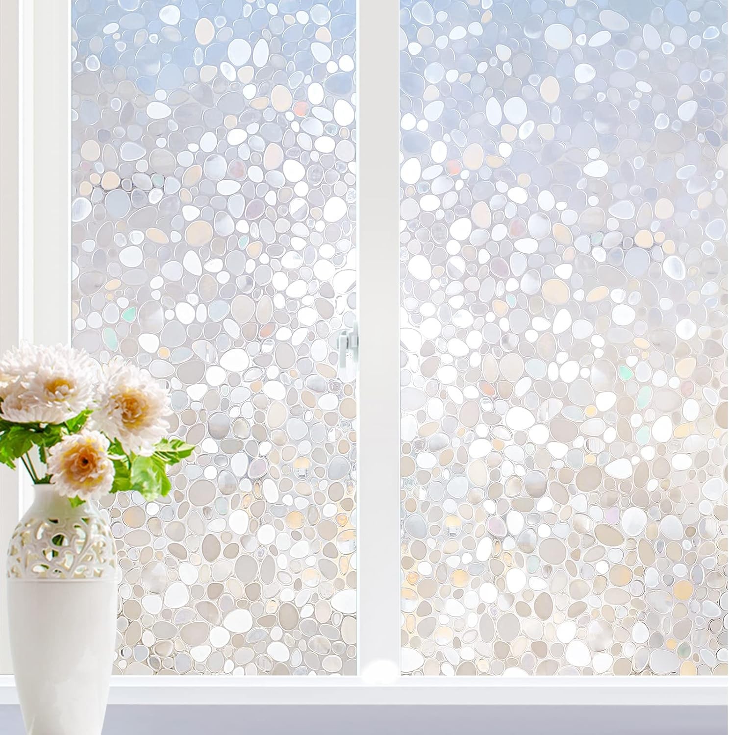 Window Privacy Film, Decorative Clings, UV Blocking 3D Pebble, 17.5 X 78.7 Inch
