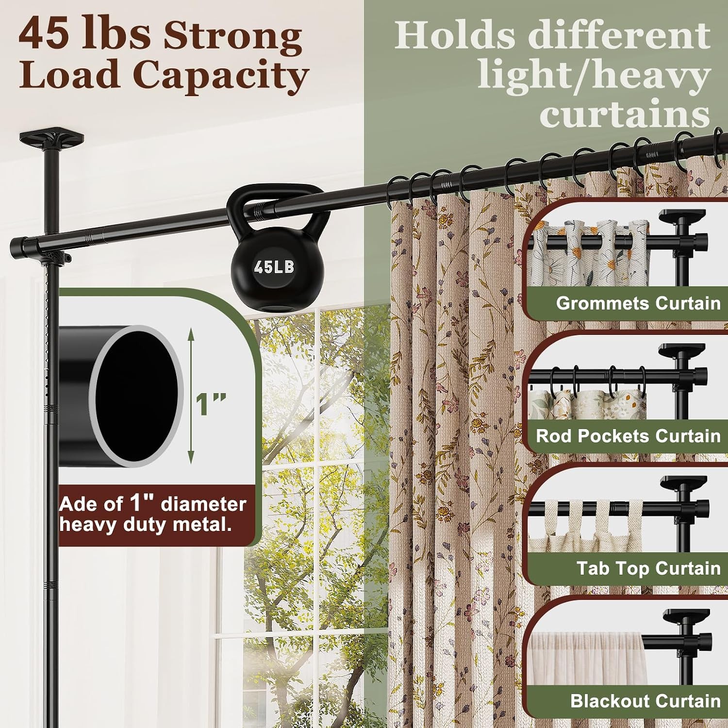 Room Divider for Room Separation Tension Curtain Rods No Drilling Adjustable